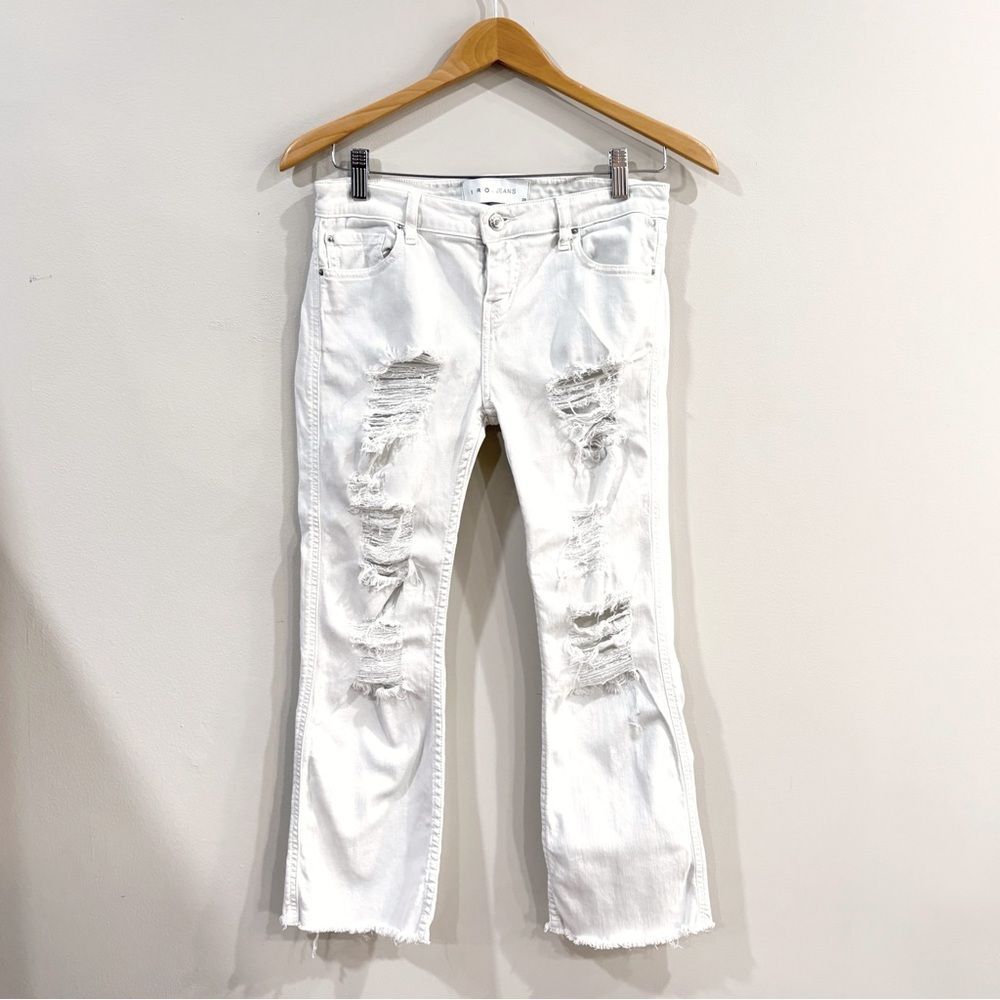 IRO Jeans Women’s White Distressed Straight Leg Denim Cropped Size 28 Ajusté